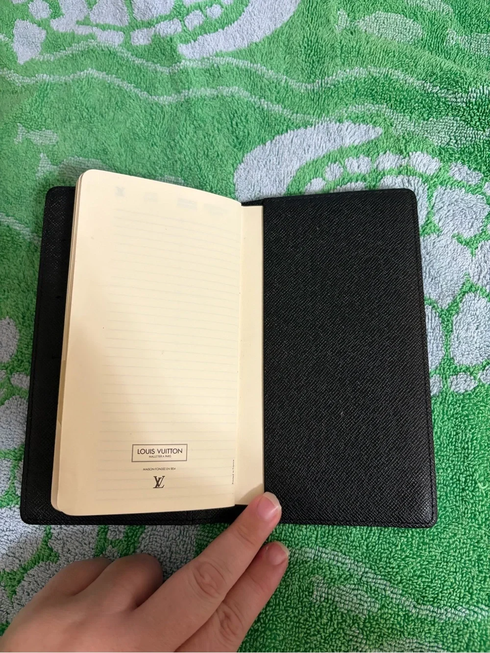 Louis Vuitton Black Leather Cover with Yellow Address Insert